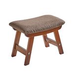 Aibiju Wooden Footstool, Foot Stool Ottoman Padded Chair Stool with Removable Cover 4 Beech Legs Suitable for Bedroom, Living Room and Kitchen, (Brown leg+ Brown cushion), YDEU-1359