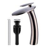 Wovier Brushed Nickel Waterfall Bathroom Sink Faucet with Supply Hoses,Single Handle Single Hole Vessel Lavatory Faucet,Basin Mixer Tap Tall Body Commercial