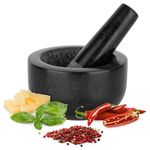H&S Alliance Mortar and Pestle Set - Premium Stone Pestle and Mortar Grinder - Spice Herb Small Grinder for Kitchen - Pesto Guacamole Maker - 12cm (4.7") Diameter - Black Granite
