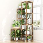 HOMKIRT 10 Tier Tall Corner Plant Stand Shelf Indoor Outdoor, Large Wood Plant Rack Holder Ladder Flower Stand Display for Living Room Patio Porch Garden Window