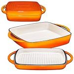 2 In 1 Enameled Square Cast Iron Baking Pan Cookware Dish With Grill Lid, 11-inch Multi Baker Casserole Dish, Lasagna Pan, Pumpkin Spice