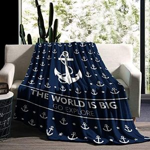 Anchor Throw Blanket, Nautical Themed Ocean Sailor Pirate Captain Gifts Navy Presents Blankets for Adults Boys, Sea Adventure Printed Decor Blankets for Sofa Bed Throws for All Seasons - 150 × 130 CM