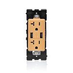 Leviton RUAA2-TC Renu 20-Amp USB Charger/Tamper-Resistant Duplex Outlet, Toasted Coconut