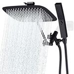 G-Promise All Metal Shower Head with 71 Inch Hose, 12 Inch Square Rain Shower Head with Handheld Spray Combo, Extra Long Hose, 3-Way Diverter, Height-Adjustable Extension Arm (Matte Black)