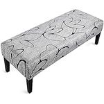 OSVAW Bench Cover for Dining Room Stretch Jacquard Dining Bench Cover, Anti-Dust Removable Bench Slipcover Washable Bench Seat Protector Cover for Living Room, Bedroom, Kitchen (Grey Floral)