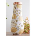 Indian Art Villa Copper Gold Print Bedroom Bottle – Designer Copper Drinkware, Elegant 1500 ML Water Bottle for Home, Office, and Travel