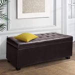 Artiss Tufted Storage Ottoman, Foot Rest Stool Bench Padded Seat Blanket Box Chest Bedroom Living Room Indoor, Brown 97 x 41.5 x 35cm Faux Leather Open Lid Heavy Duty Large Store Space