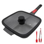 Bobikuke Griddle Pan with Detachable Handle, Non Stick Sectional Skillet with Lid Grill Pan Induction 3 Section - Black