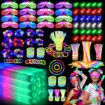 BAIJLE 166 PCS Glow in the Dark Party Supplies,12 PCS Foam Glow Sticks,14 PCS LED Glasses,100 PCS Glow Sticks Bracelets,32 PCS Finger Lights and 8 PCS LED Hair Scrunchies for Glow Party, New Year