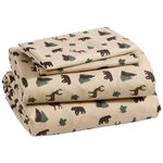 Beatrice Home Fashions Cozy Cabin 4-Piece Queen Microfiber Bedding Sheet Set with Deep Pockets Rustic Patchwork Plaid Deer, Brown Tan Green