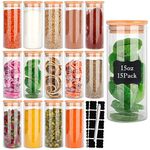 DHSBTLS 15 oz Glass Jars with Bamboo Lids of 15, 450 ml Glass Airtight Canisters sets, Glass Food Storage Container, Pantry Storage Jars, Kitchen Canisters Sets, Spice Jars, Flour Containers