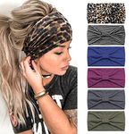 Kavya Headbands for Women's Hair UK, Wide Soft Ladies Headband Boho, Print Leopard Bandanas Knot Adult Scarfs Hairbands Elastic Fashion Yoga Hair Bands Hair Accessories (6 Pcs)-F