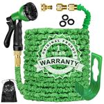 Expandable Garden Hose Pipe 100FT 3 Times Flexible Expanding Magic Lightweight Watering Hose Anti-Leakage with 3/4" 1/2" Solid Brass Fittings 8 Function Spray Nozzle (Green)