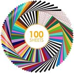 HTVRONT Permanent Vinyl for Cricut Machine-100 Pack 12 "x12 " Adhesive Vinyl Sheets Set, 90 Sheets Permanent Vinyl Bundle & 10 Transfer Tape for Vinyl Permanent