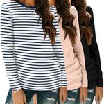 Zeagoo Long Sleeve Shirts for Women Trendy 3 Pack Fall Outfits Under Scrub Crewneck Tops Lightweight Basic Tee Striped