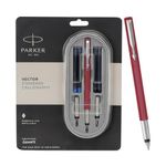 Parker Vector Standard Calligraphy CT Fountain Pen + 2N Black & 2N Blue Ink Cartridges, 7 Piece Set (9000017374)