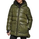 Kenneth Cole Women's Mixed Media Heavyweight Puffer Jacket, Loden, S