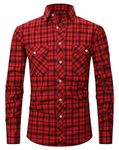 Men's Flannel Plaid Shirt Long Sleeve Relaxed Fit Flannel Shirt for Men Casual Button Down Shirt with 2 Pockets Red/Black-2XL