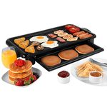 Salter EK4412 Electric Health Grill - Indoor Family Grill With Warming Tray Food Server, Non-Stick Flat & Griddle Plate, Detachable Temperature Control, Removable Drip Tray, Table Top Cooking, 2000W