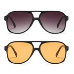 Freckles Mark Vintage Retro 70s Sunglasses for Women Men Classic Large Square Aviator Trendy Glasses, 2p: Yellow & Black, oversize