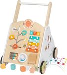 Twefex Wooden Baby Walker - Baby Push Walker with Music Box - Toddler Walker Push Toy with Adjustable Speed - Learning Activity Walker - Activity Center for Babies Boys and Girls