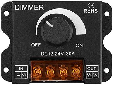 SUPERNIGHT LED Light Strip Dimmer, DC12V-24V 30A PWM Dimming Controller for Dimmer Knob Adjust Brightness ON/Off Switch with Aluminum Housing (Aluminum Dimmer)