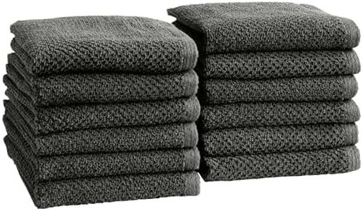 Dark Grey Washcloth- 100% Cotton 12-Pack 13x13 Wash Cloth - Absorbent, Quick-Drying, Durable Face Towels for Bathroom Decor - Low-Twist, Two-Ply Fibers (Midnight)