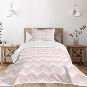 Ambesonne Chevron Bedspread, Zigzag Chevron Grunge Pattern in Soft Colors Simplicity Design, Decorative Quilted 2 Piece Coverlet Set with Pillow Sham, Twin Size, Rose Pale Pink White