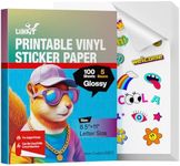 Uinkit 105 Sheets Premium Printable Vinyl Sticker Paper for Inkjet Printer Cricut,included 100Sheets Glossy and 5Sheets Transparent Label Waterproof Adhesive Dries Quickly Tear-Resistant, Removable