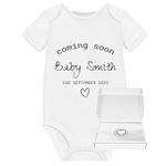 Baby Announcement Baby Grow Onesie Vest 2025 Pregnancy Reveal Ideas - Personalised Baby Coming Soon Due Date For Great Grandparents Auntie Dad Gifts From Bump