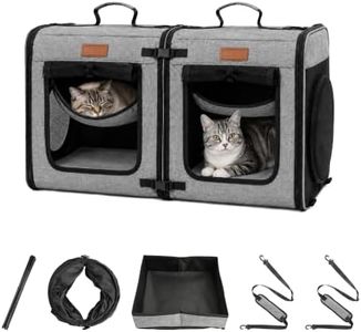 PETUX 2-in-1 Large Cat Carrier for 2 Cats - Soft-Sided, Breathable, Double Cat Travel Carrier with Litter Box, Play Tunnels and Hammock for Long Car Trips, Camping and Vet Visit (32"x13"x17", Grey)