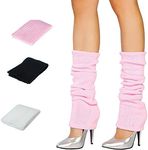 traderplus 3 Pair Women Knit Leg Warmers Long Socks, Pink Black White