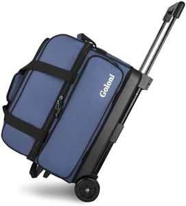 Goloni Double Roller 2 Ball Bowling Bag with Separate Shoe Compartment,2 Ball Bowling Bag with Wheels,Retractable Handle Extends to 40"