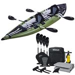 Elkton Outdoors Steelhead Inflatable Fishing Kayak Boat - 2 Person Angler Blow Up Tandem Kayak, Includes Paddles, Seats, Hard Mounting Points, Bungee Storage, Rigid Dropstitch Floor and Spray Guard