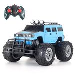 Popsugar Off Roader Rechargeable Remote Control Monster Truck with 2 Speeds and 4 Headlight Modes | Lithium Battery | C-Type Charging | Remote Control Car for Kids | Made in India, Sky Blue