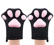 Oven Mitts,Cat Design Heat Resistant Cooking Glove Quilted Cotton Lining- Heat Resistant Pot Holder Gloves for Grilling & Baking Gloves BBQ Oven Gloves Kitchen Tools Gift Set BBQ,Microwave (Black)