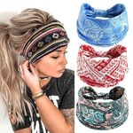 scicent Head Band Boho Wide Headbands 3 Pieces Floral Print Headband Knot Elastic Running Yoga Hairbands Multicolor Hair Bands for Women - 4335