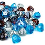 Mr. Fireglass 10 Pounds Blended Fire Glass Diamonds for Fireplace Fire Pit & Lanscaping - 1/2 inch High Luster Fire Rocks with Mixed Colors (Caribbean Blue+Crystal Ice+Amber)