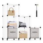 SONGMICS 6 Cube Storage Organizer, DIY Closet Shelf, Plastic Clothes Organizer, Modular Bookcase, 13 x 14.6 x 13 Inch Cubes, with Feet and Rubber Mallet, White ULPC206W01