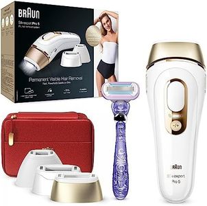 Braun IPL Silk Expert Pro 5 Hair Removal Device for Women/Men, Permanently Visible Hair Removal, Venus Razor & Bag, Laser Hair Removal, Women, PL5267, White/Gold