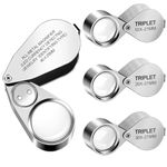 EEEKit 4PCS Loupe Magnifier, 10X 20X 30X 40X Magnifying Glass with Light, Full Metal Folding Pocket Jewelers Magnifying Loupe with UV Light and Bright LED Light for Close Work Crafts Watch Repair