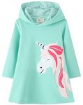 Girls Hoodies Dresses Unicorn Rainbow Flowers Jumper 100% Cotton Hooded Sweatshirts Casual Long Sleeve Shirt Dress for Little Kids 2-3 Years