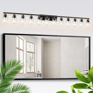 DIKAIDA 12 Light Bathroom Light Fixtures, Black Bathroom Lighting Fixtures Over Mirror Matte Black Modern Vanity Lights Wall Lighting for Mirror Bedroom, Living Room (78.7inch)