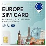 travSIM Europe SIM Card | 10GB Data with 4G/5G speeds | Unlimited Calls | Use in The UK, Switzerland & 30+ EU Countries | Plan on SIM Card for Europe is Valid for 30 Days