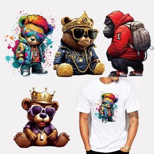 Graffiti Bear Iron on Transfers Decals Urban Cartoon Animal Vinyl Heat Transfer Patch Ready to Press for Street Wear T-Shirts