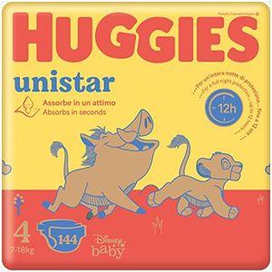 Huggies Unistar - Pañales talla 4 (7-18 kg), diseño Disney, paquete de 144 unidades