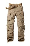 AKARMY Men's Ripstop Wild Cargo Pants, Relaxed Fit Hiking Pants, Army Camo Combat Casual Work Pants with 8 Pockets(No Belt), Khaki, 30