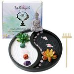 Buddha Meditation Zen Garden Kit - Home Office Tabletop Taiji Yin Yang Sand Garden Altar Zen Decor Zen Gifts DIY Mini Chakra Crystal Quartz Rock Garden w/Nature Healing Stone Rake Tool