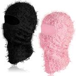 Newcotte 2 Pack Adult Distressed Balaclava Ski Mask Full Face Knitted Balaclava Windproof Cool Ski Mask for Cold Weather(Large,Black, Pink)