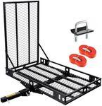 IRONMAX Foldable Hitch Cargo Carrier with Ramp, Heavy Duty Folding Mobility Scooter Wheelchair Hitch-Mounted Carrier with Anti-tilt Devices and Straps for Car, Truck, SUV, RV, 500LBS Weight Capacity